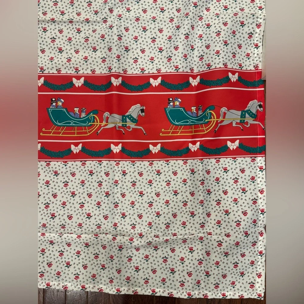 Vintage Christmas Shower Curtain New in Box Coquette Bows Holly Sleigh Made USA
